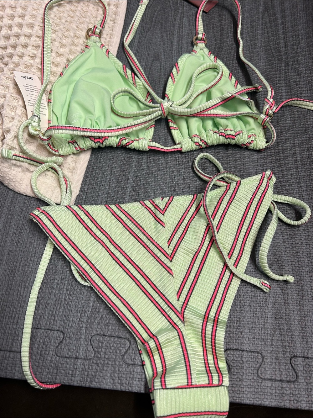 NWT Aerie Striped Triangle Bikini set in Mint Green - Picture 13 of 13